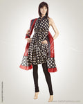 CDO-7419 - Black & Red Pure Tussar silk Chudidhar