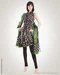 CDO-7420 - Black & Green Pure Tussar silk Chudidhar