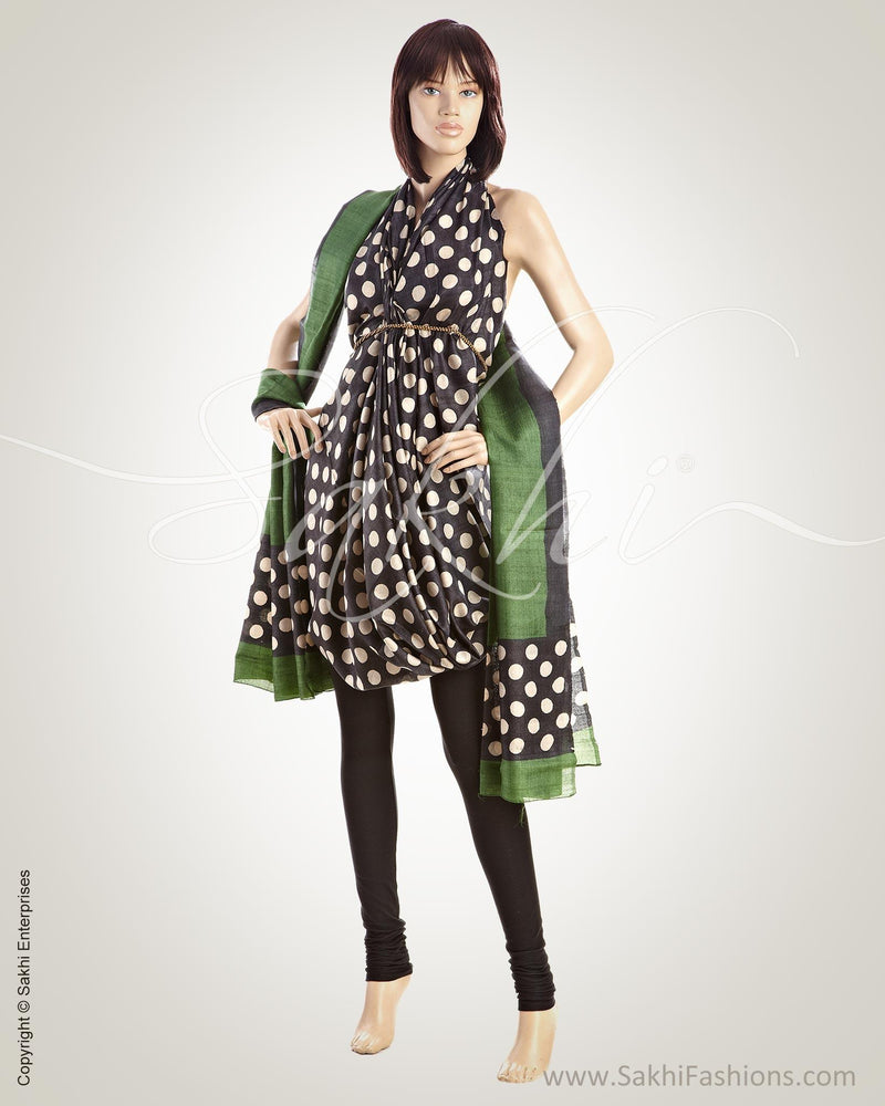 CDO-7420 - Black & Green Pure Tussar silk Chudidhar