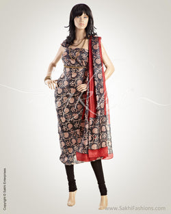 CDO-7422 - Black & Red Pure Tussar silk Chudidhar