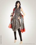 CDO-7438 - Black & Red Pure Tussar silk Chudidhar