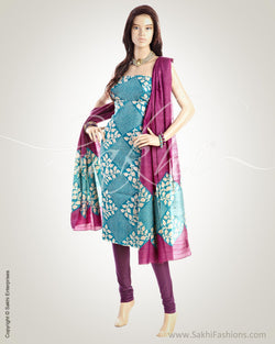 CDO-7440 - Blue & Purple Pure Tussar silk Chudidhar