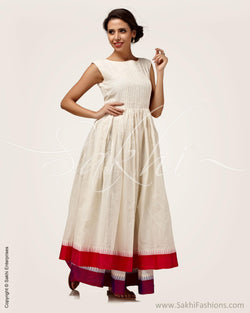 CDP-10355 - White & Pink Pure Cotton Dress