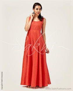 CDP-10356 - Orange pure Cotton Dress