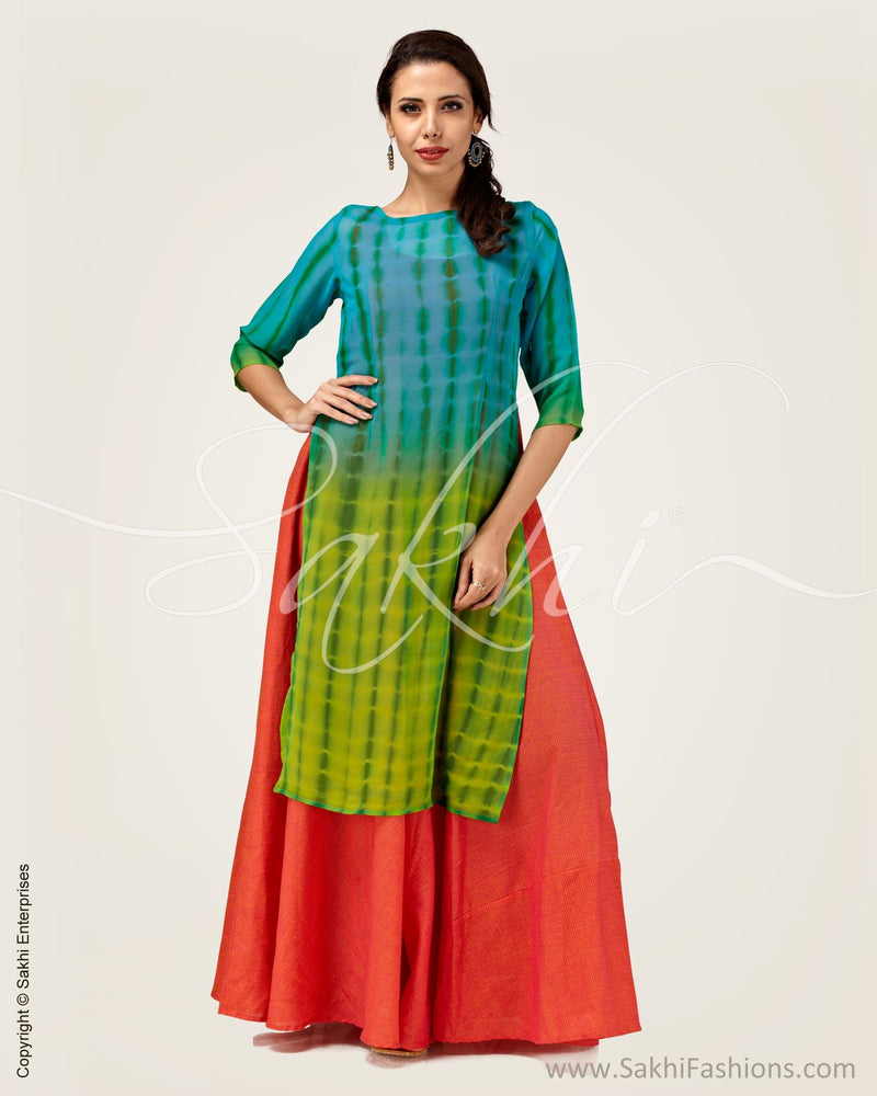 CDP-10357 - Blue & green Faux Georgette Kurthi