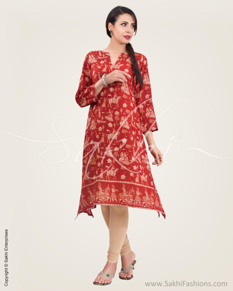 CDP-1367 - Maroon & Beige Silk & Cotton Kurtha