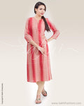 CDP-1946 - Beige & Red Pure Cotton Kurthi