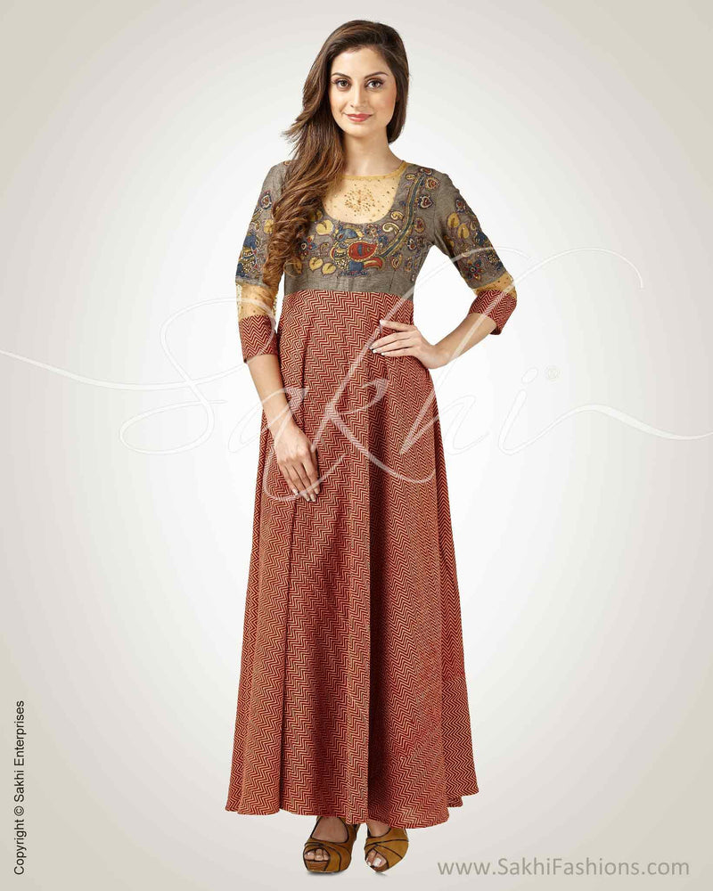 CDP-24135 - Maroon & Grey Pure Cotton Kurtha