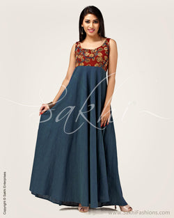 CDP-6541 - Blue & Multi Pure Cotton Stylish Dress