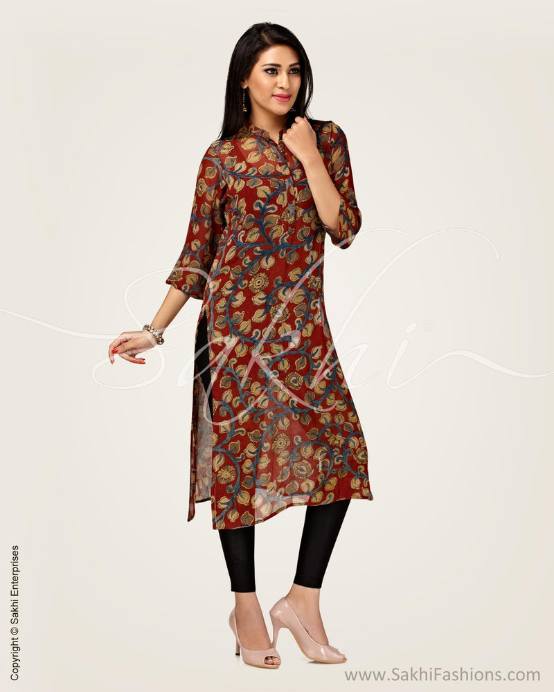 CDP-6542 - Maroon & Multi Faux Georgette Kurthi