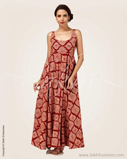 CDP-7808 - Red & Beige Pure Cotton Indowestern