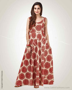 CDQ-14644 - Red & Cream Pure Cotton Dress