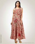 CDQ-18221 - Orange & Beige Silk & Cotton Dress