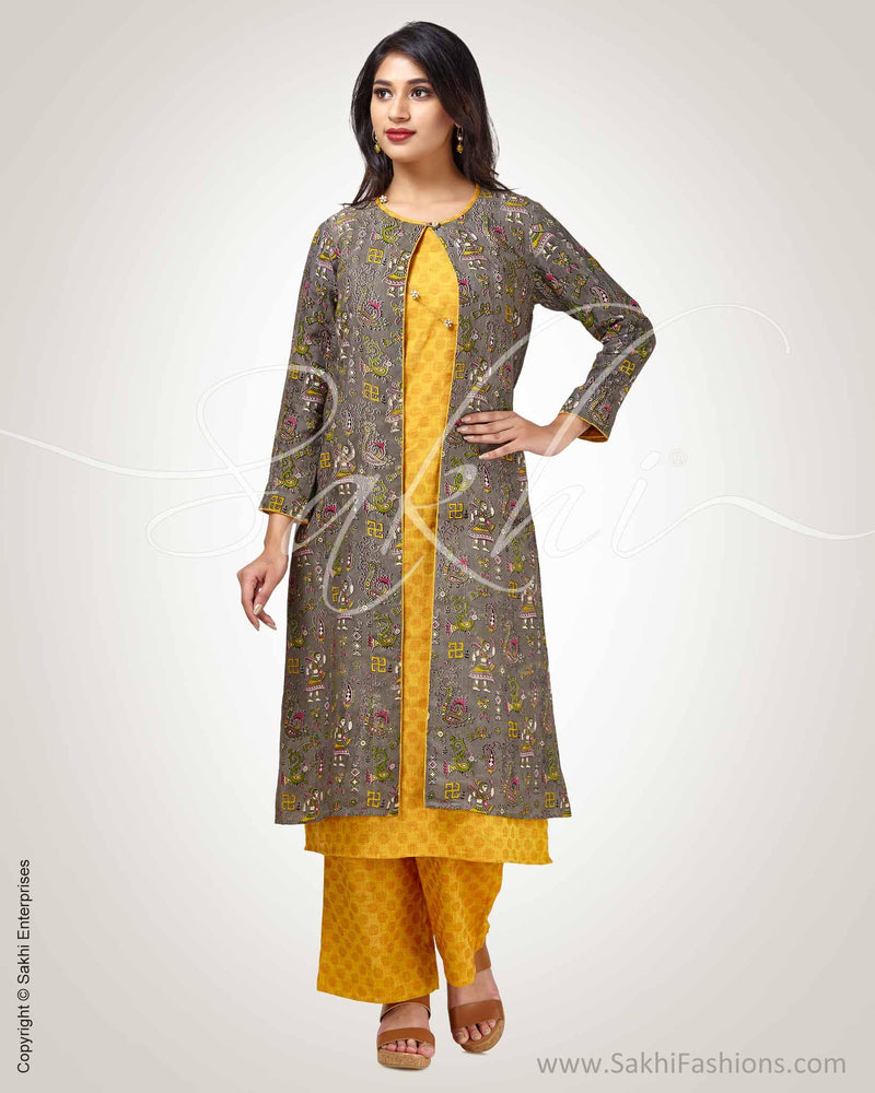 CDQ-19791 - Grey & Yellow Silk & Cotton Top and Pant