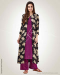 CDQ-19792 - Purple & Black Silk & Cotton Top and Pant