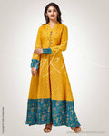 CDQ-19797 - Yellow & Blue Pure Cotton Dress
