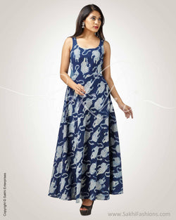 CDQ-5927 - Blue & Grey Pure Cotton Dress