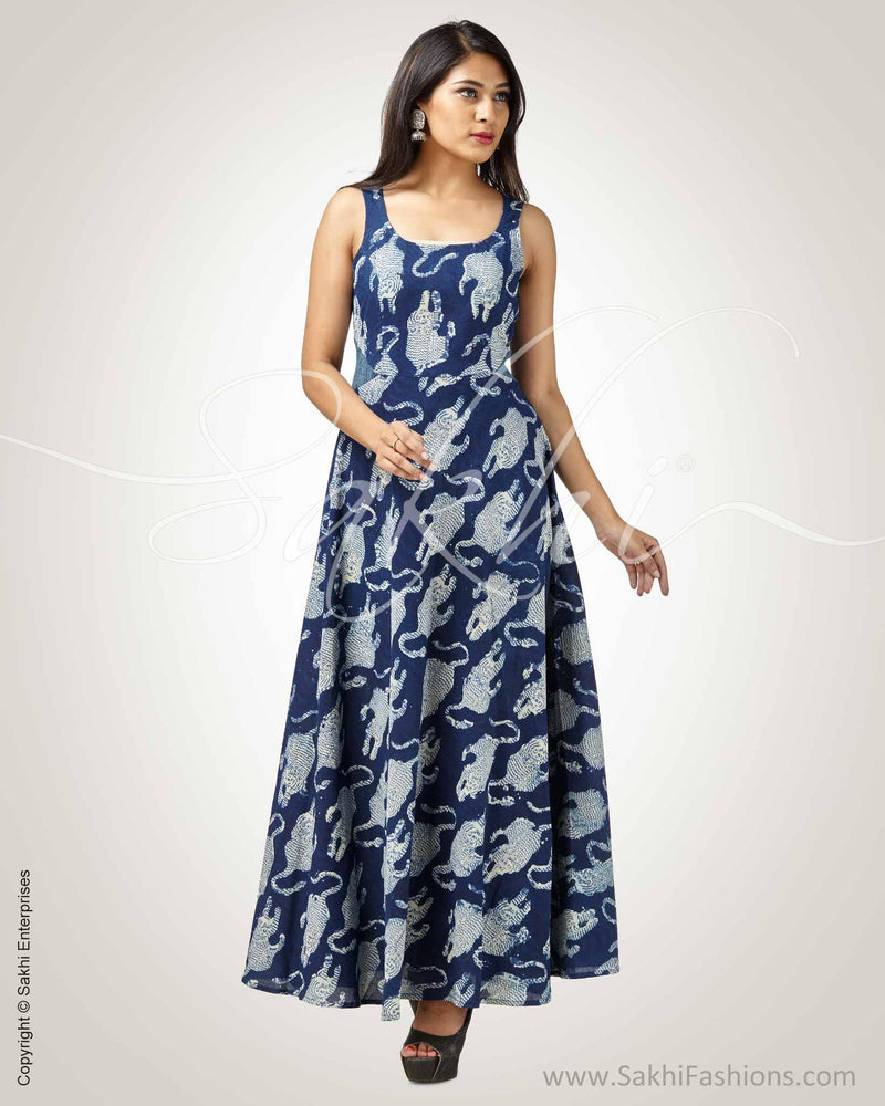 CDQ-5927 - Blue & Grey Pure Cotton Dress