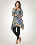 CDQ-6734 - Blue & Multi Silk& Cotton Kurtha