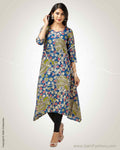 CDQ-6736 - Blue & Multi Silk& Cotton Kurtha