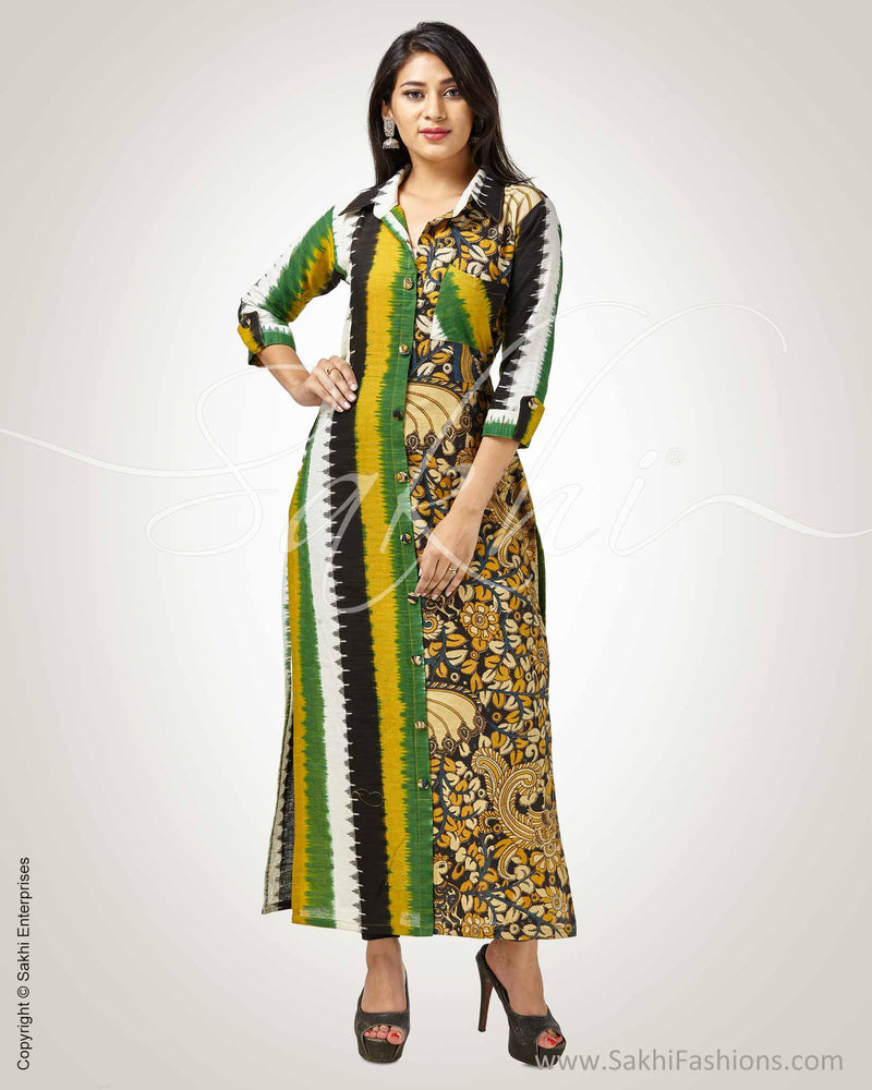 CDQ-8887 - Mustard & Multi Silk& Cotton Dress