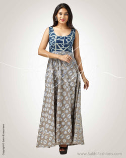 CDQ-8911 - Grey & Blue Pure Cotton Dress