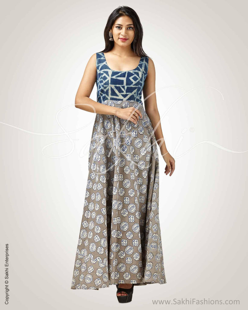 CDQ-8911 - Grey & Blue Pure Cotton Dress