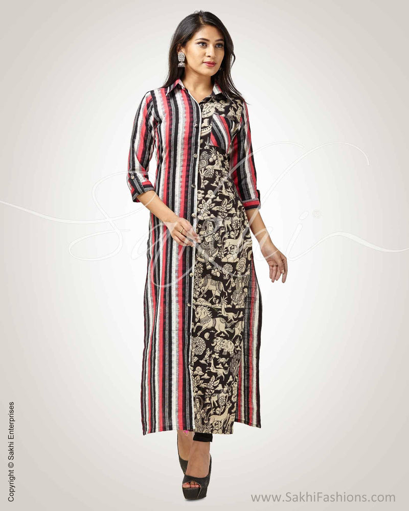 CDQ-9190 - Black & Pink Pure Cotton Dress