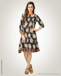 CDQ-9228 - Black & Orange Silk& Cotton Dress