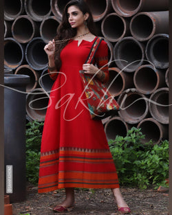 CDR-22992 - Red &  Pure Cotton Indowestern