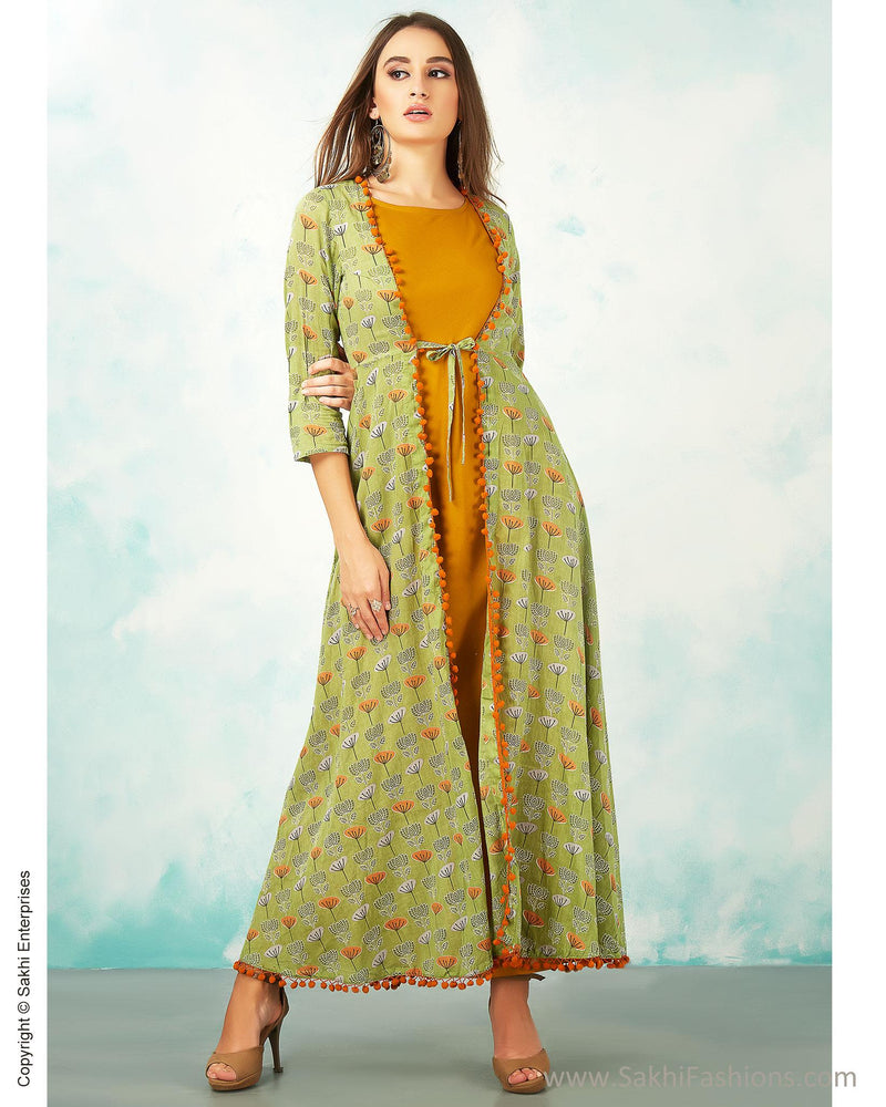 CDS-16003 - Green & Mustard Pure Cotton Dress
