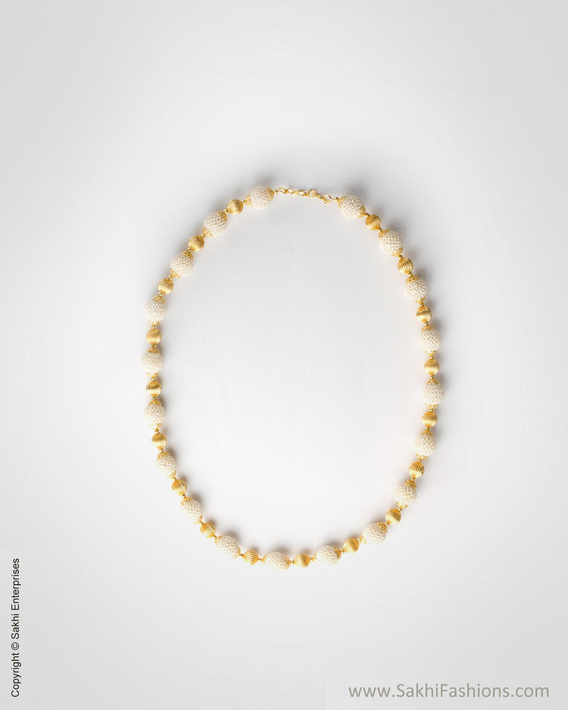 AJ-0147 White & Gold Beads Mala