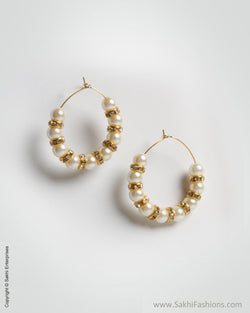 AJ-0148 White & Gold Beads Earring