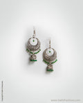 AJ-0149 Silver & Green Mix Metal Earring