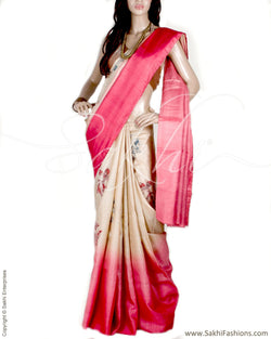 DEP-15931 - Pink & Beige Pure Tussar Silk Saree