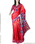 DEP-19309 - Red & Blue Pure Tussar Silk Saree