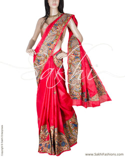 DEP-22987 - Red & Multi Pure Tussar Silk Saree