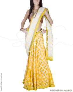 DEP-23046 - Yellow & Cream Pure Banaras Net Saree