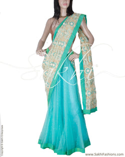 DEP-23047 - Green & Gold Net Saree
