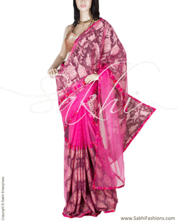 DEP-23493 - Black & Pink Pure Silk Saree