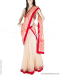 DEP-23498 - Peach & Red Pure Banaras Net Saree