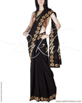 DEP-23502 - Black & Gold Pure Chiffon Silk Saree