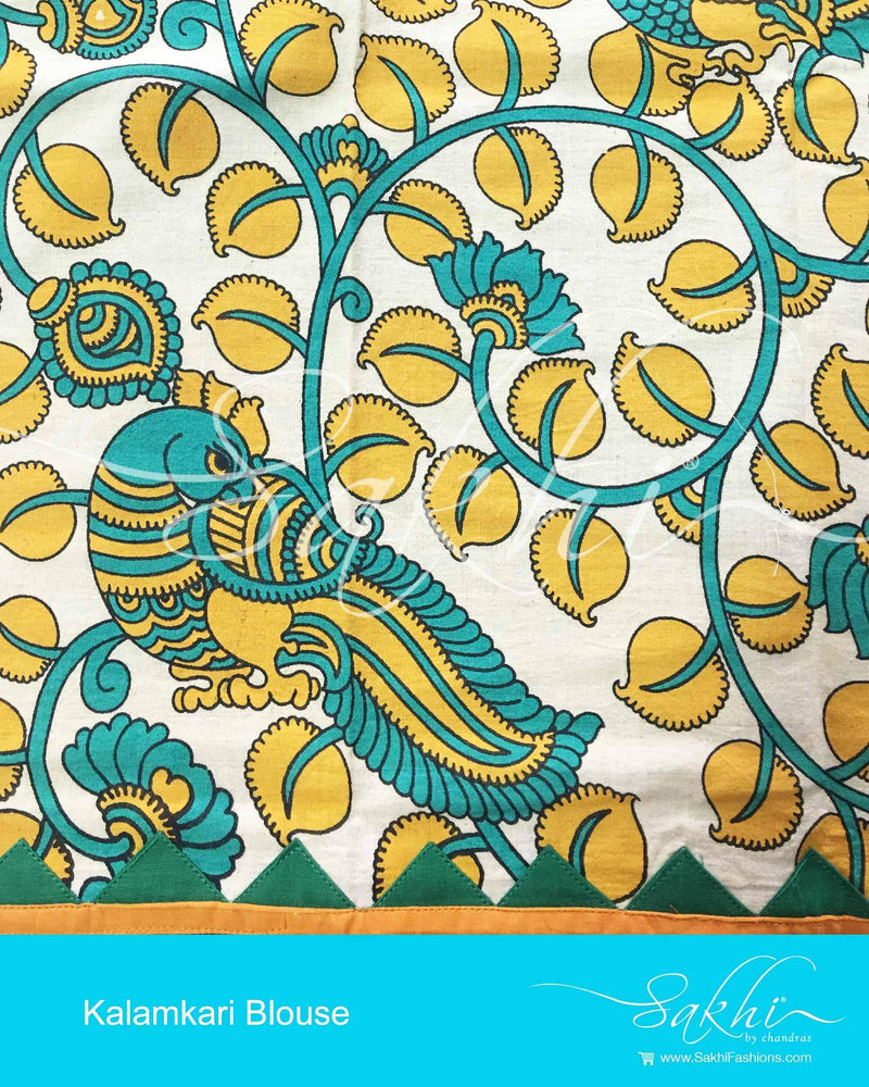 DPBL-18314 - Yellow & Green Pure Cotton Blouse