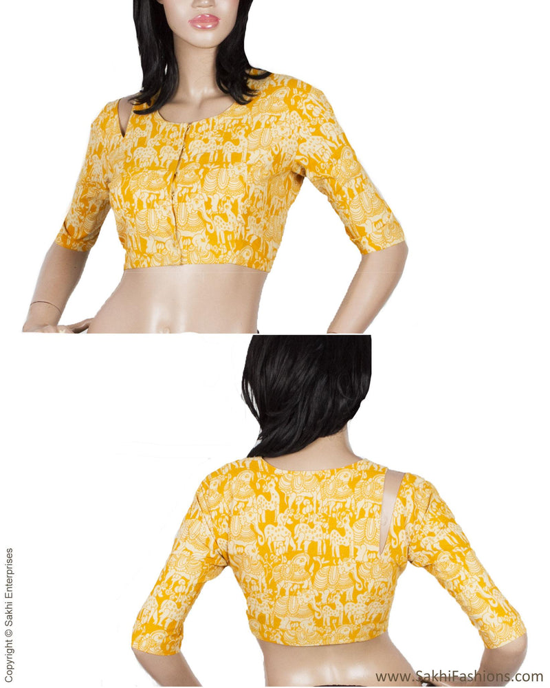 DPBL-21367 - Yellow & Beige Pure Cotton Blouse