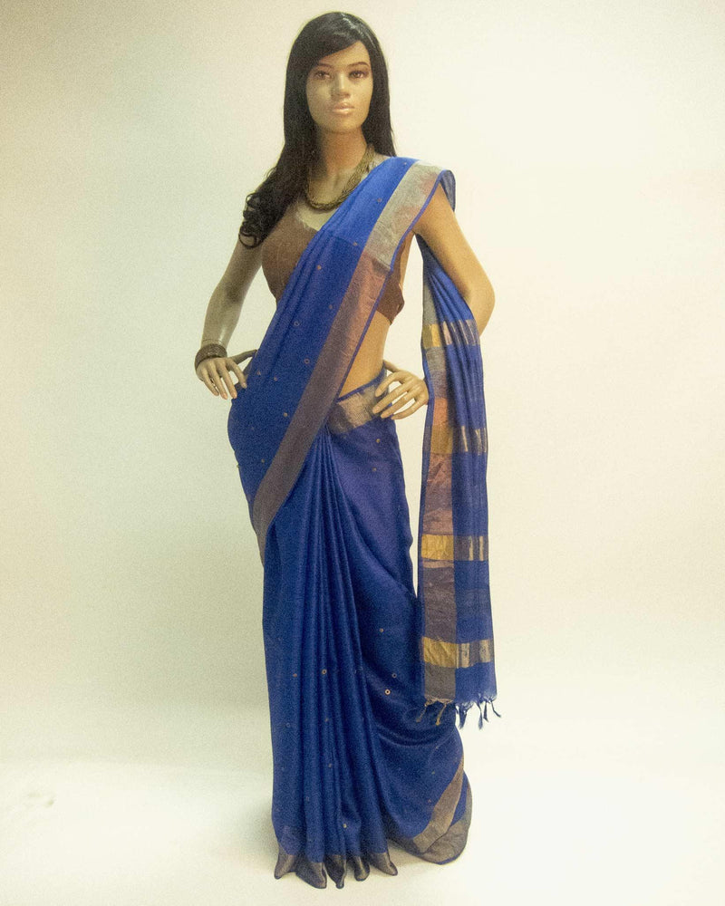 DPN-21878 - Blue & Gold Pure Tussar Silk Saree