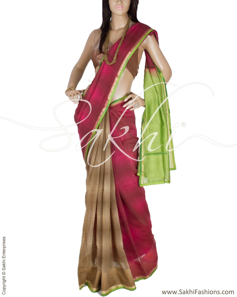 DPN-27475 - Maroon & Multi Pure Chanderi  Saree