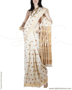 DPN-29995 - Cream & Gold Pure Tussar Silk Saree