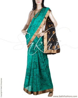 DPN-35767 - Green & Black Pure Chiffon Silk Saree