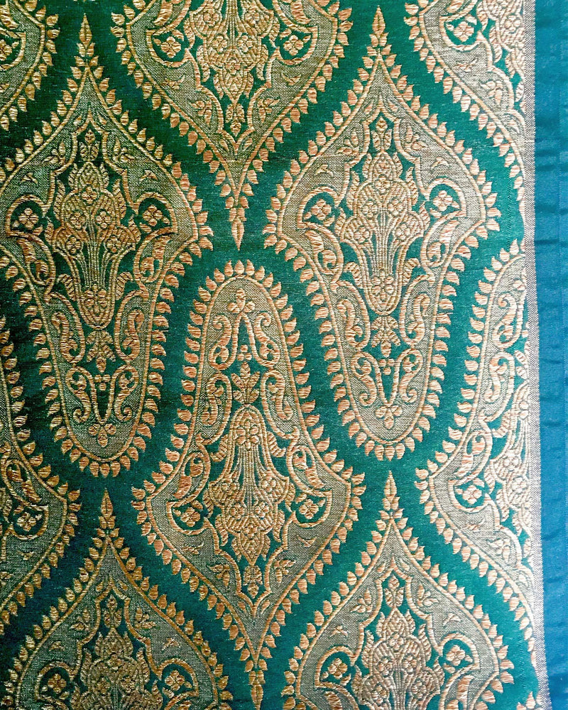 BLN-35852 - Green & Gold Brocade Un-Stitched Blouse Fabric