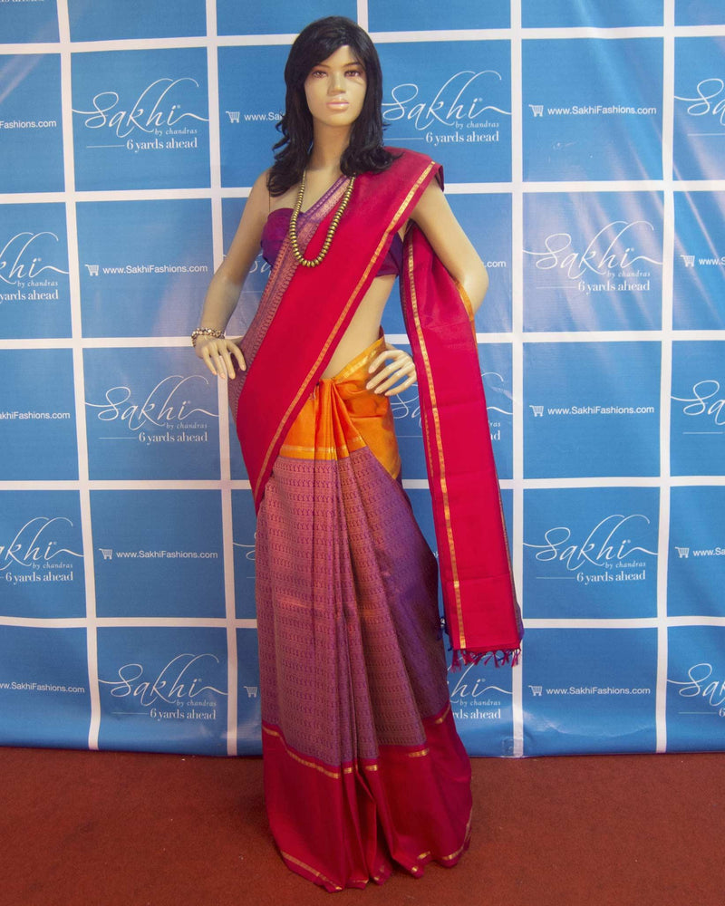 DPO-13942 - Violet & Multi Pure Kanchivaram Silk Saree